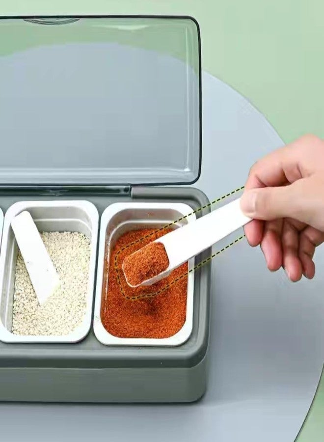 Rasdion 4 Compartments Seasoning Storage Box Container with Cover and Divided Serving Bowls and Spoons for Party Festive Decor for Kitchen Condiment Jars Plastic Seasoning Box Set - Image 5